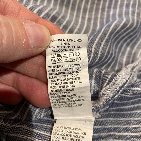Lucky Brand Size Medium Blue and White Striped Linen/Cotton Blend Tunic Top - Picture 3 of 4